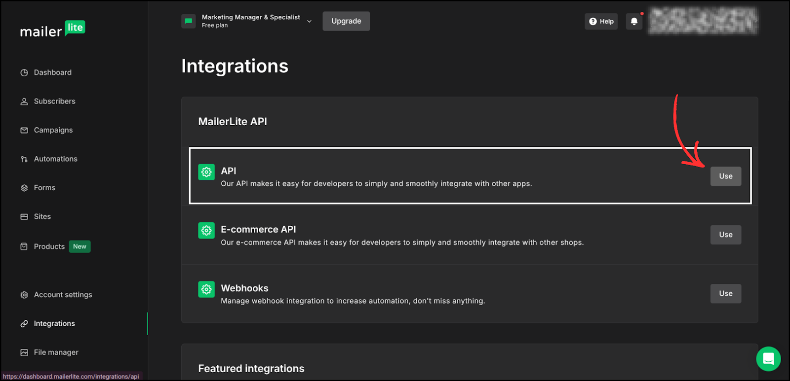 MailerLite integration step screenshot