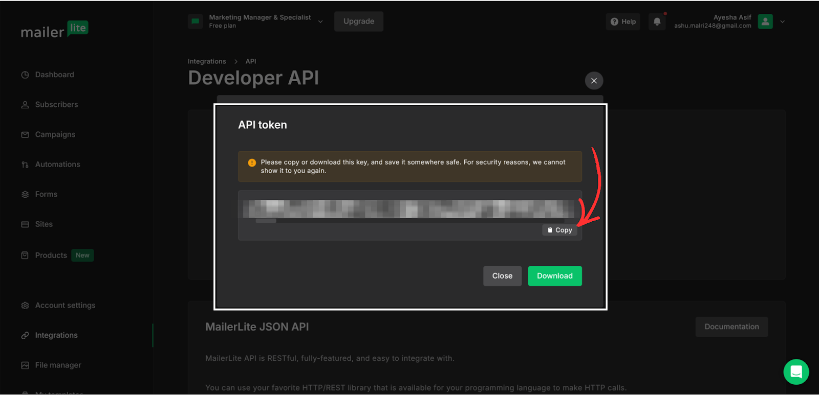 MailerLite integration step screenshot