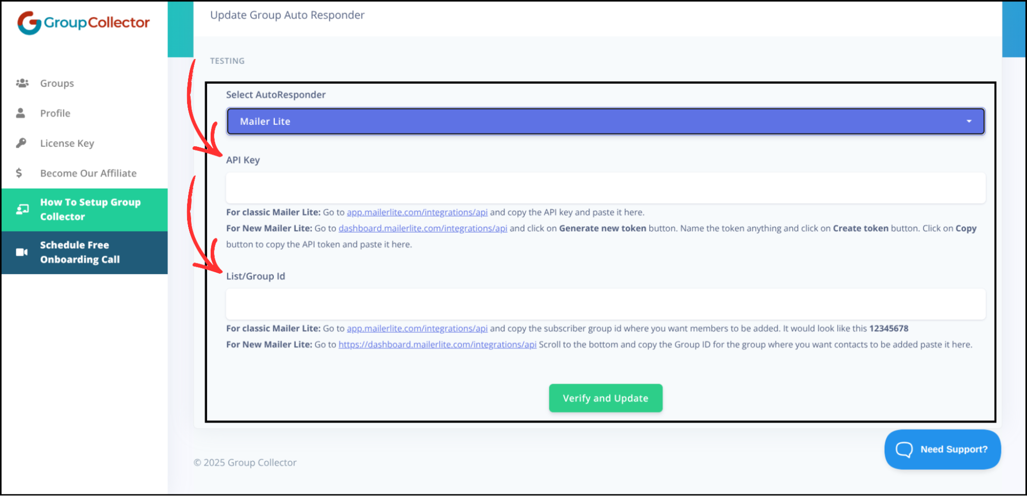 MailerLite integration step screenshot