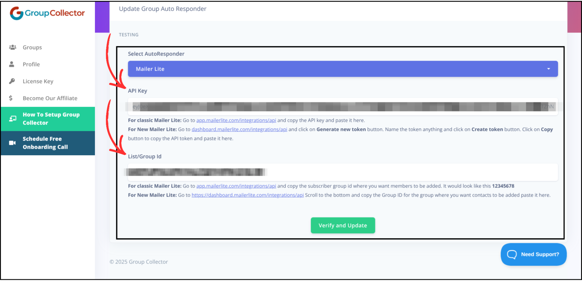 MailerLite integration step screenshot