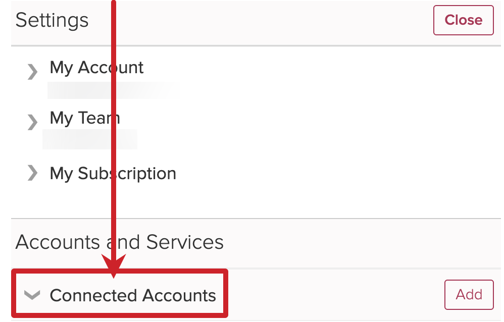 Cloze Settings: Tap on Connected Accounts to expand the section.