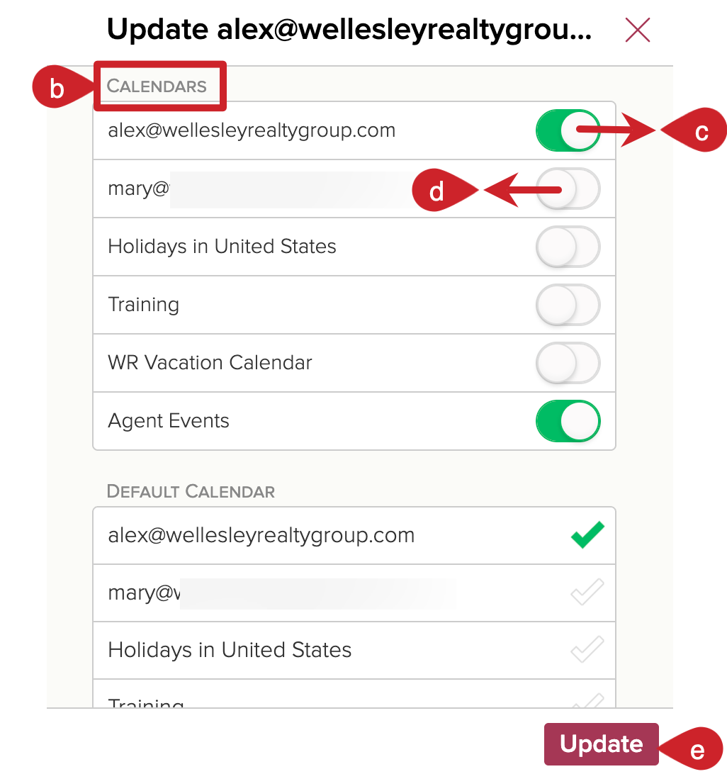 Cloze Update - Connected Account: Toggle on or off calendars.