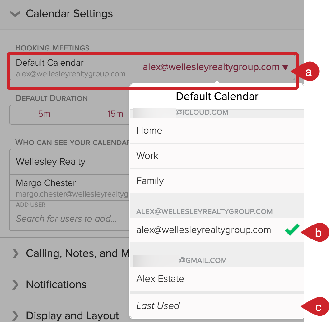 Cloze Calendar Settings: Set a default calendar.