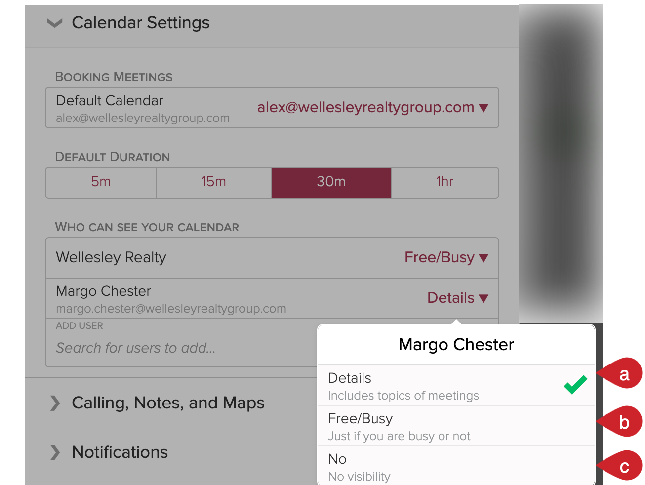 Cloze Calendar Settings: Set type of visibility.