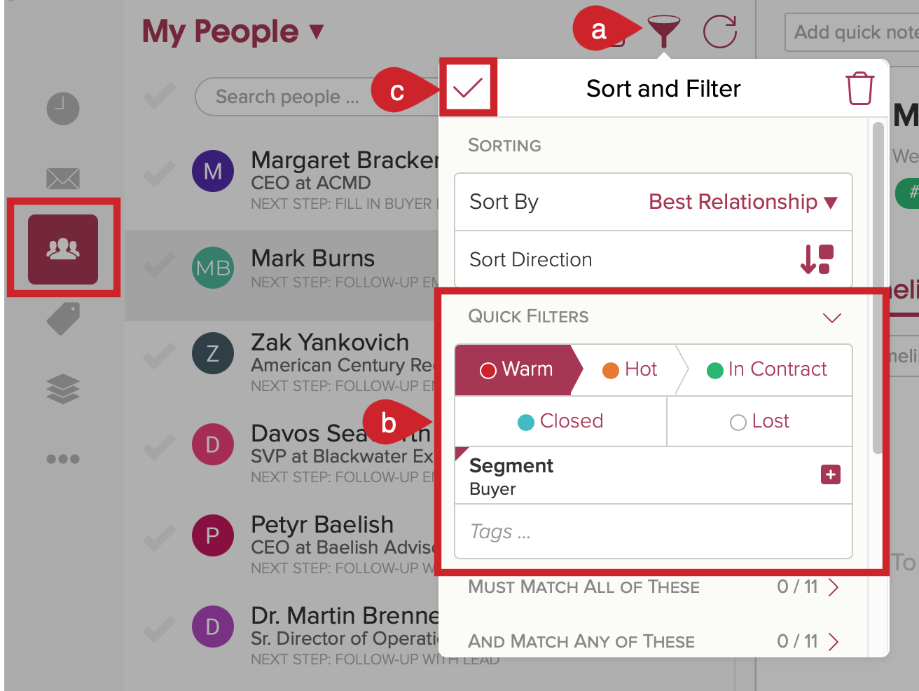 People section > Funnel > Choose filters
