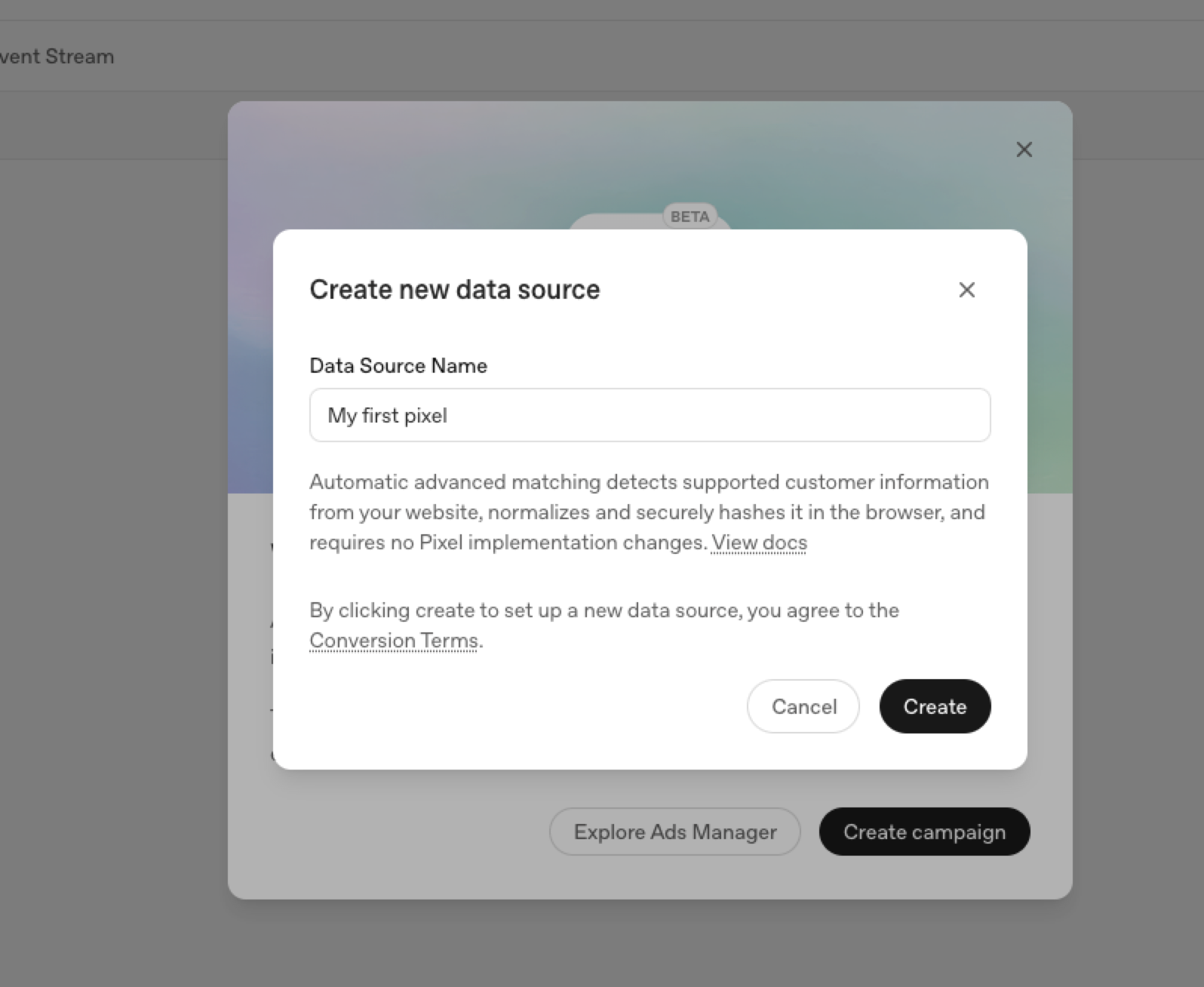 Création d'une source de données dans OpenAI Ads Manager