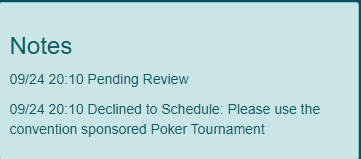 Screen shot of notes section of event submission page for demo convention.