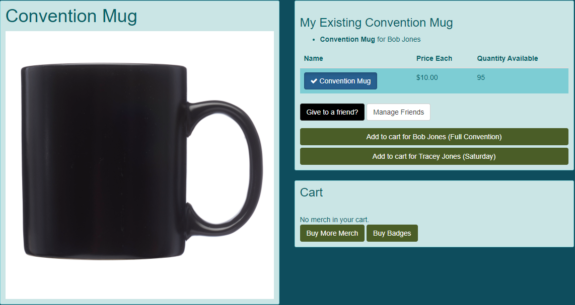 Screen shot of merch detail page for demo convention.