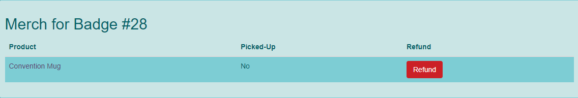 Screen shot of merch section of badge detail page for demo convention.