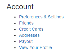 Account sub menu from tte website.