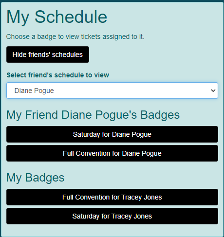 My schedule screen for a convention.