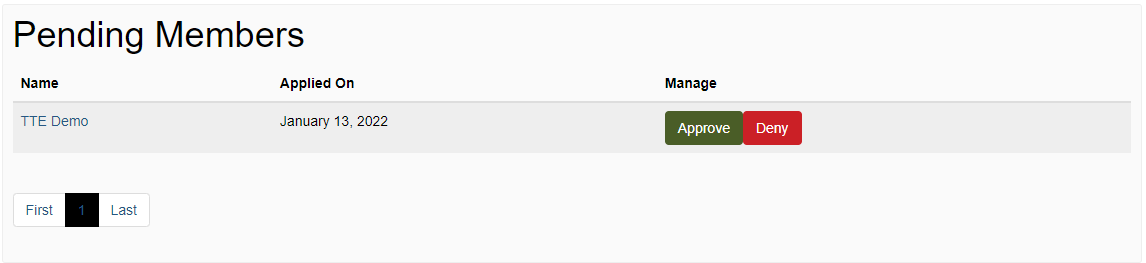 Pending Members page for TTE Groups