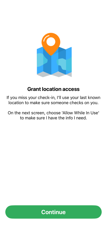 Snug screen explaining why location access is requested