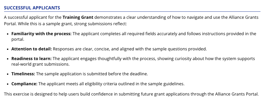 Example of what a successful grant application looks like