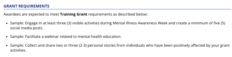 Description of the grant requirements (awardee expectations)