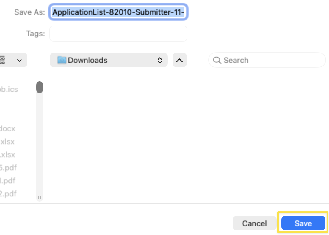 Screenshot of a save file dialogue