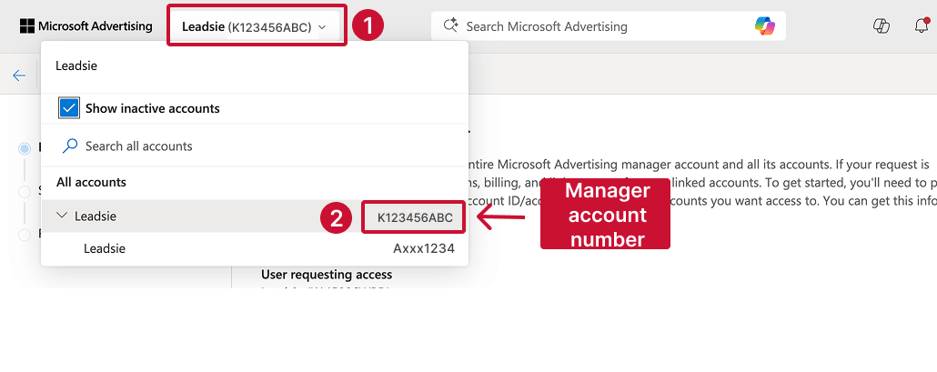 Find your manager account number in MS ads