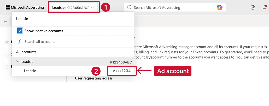 Find your account number in MS ads