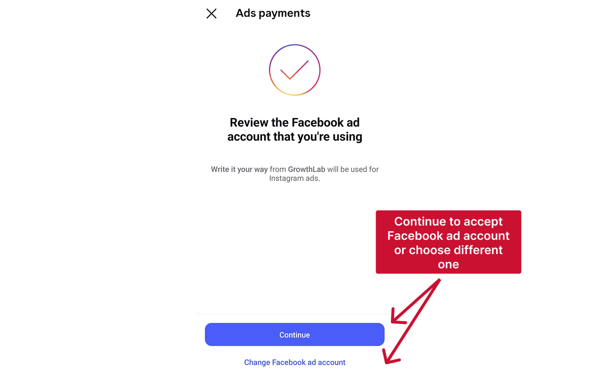 Confirm Connect Your Instagram Account to a Meta Ad Account in the Instagram app