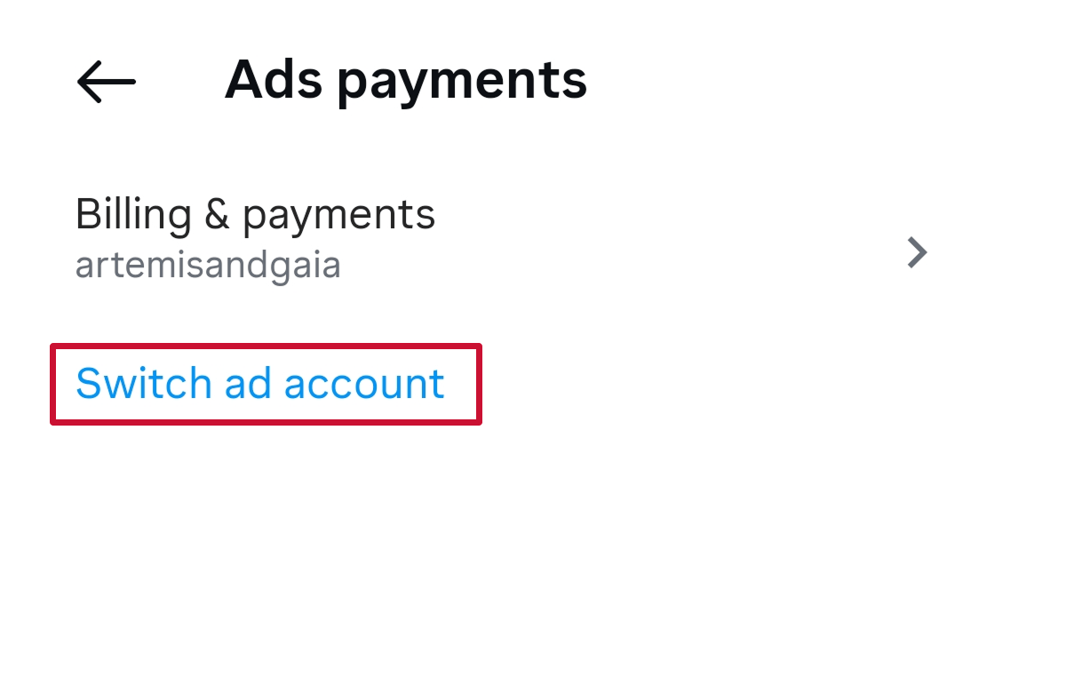 Switch ad account in the Instagram app (Ads payments)