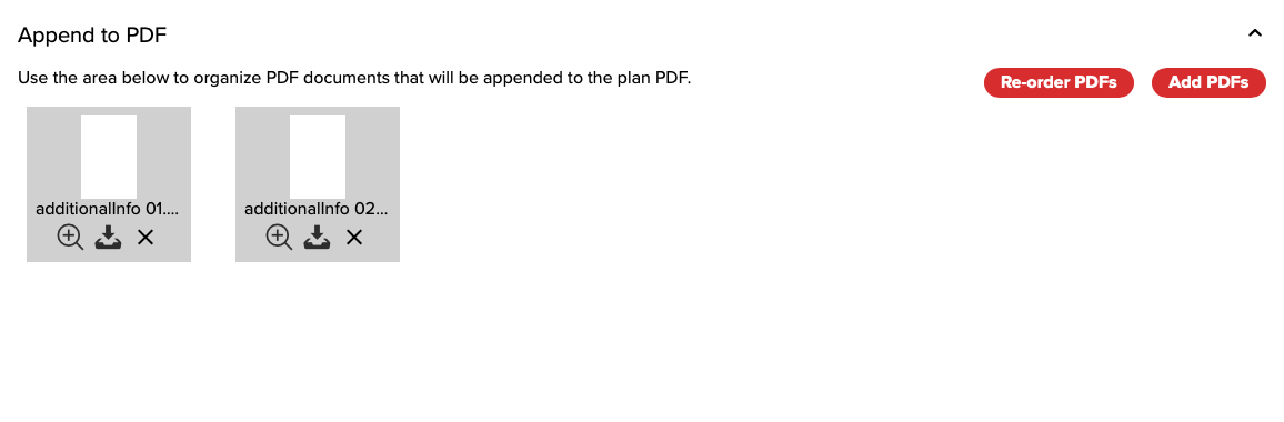 Figure 7. The Append PDF section with two files ready to be re-ordered or added