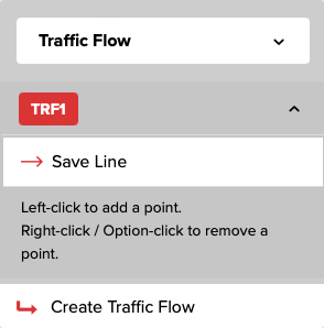 Figure 5. The Traffic Flow menu with one Traffic Flow active, showing the Save Line link