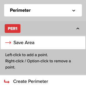 Figure 5. The Perimeter menu with one Perimeter active, showing the Save Area link