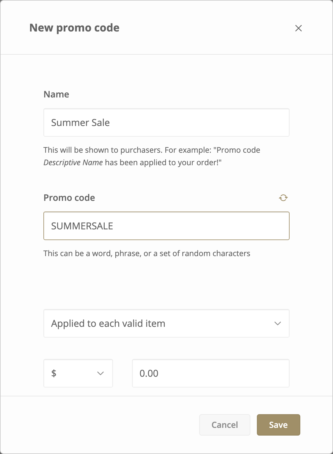 The new promo code form