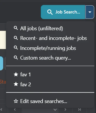 Job Search dropdown with two saved searches and the Edit saved searches option