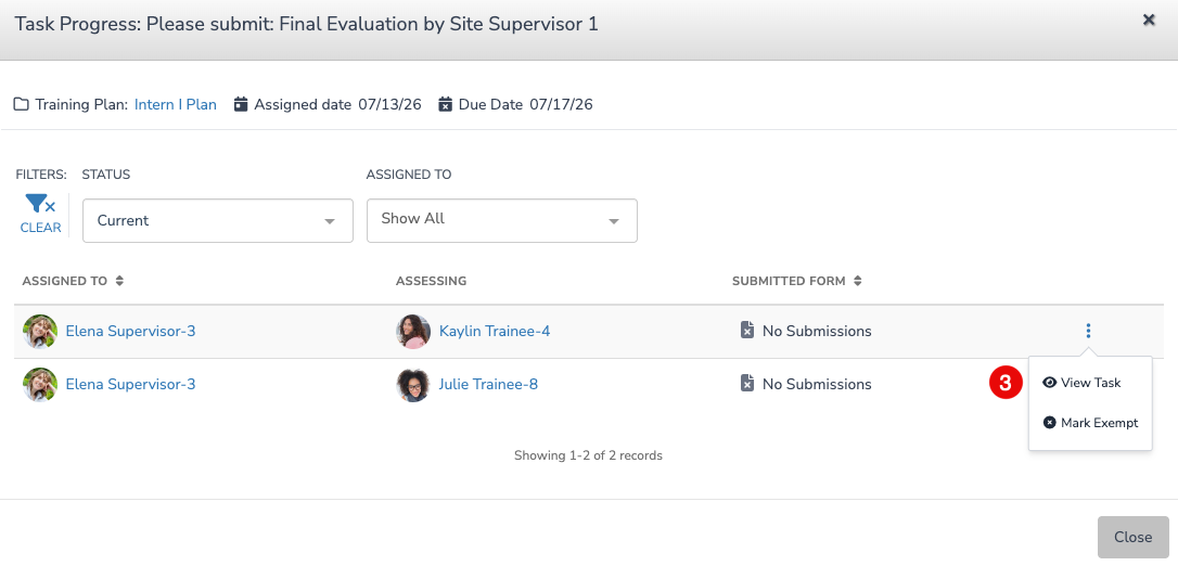 The Task Progress modal showing assignee statuses