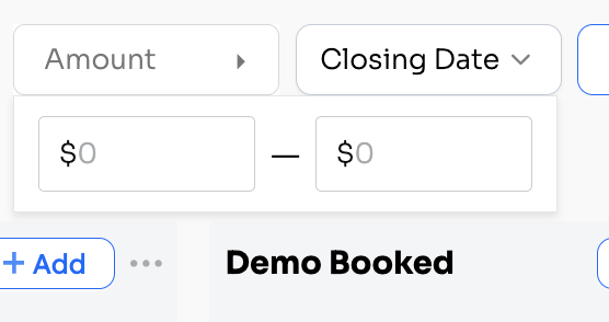 Amount filter with minimum and maximum amount fields