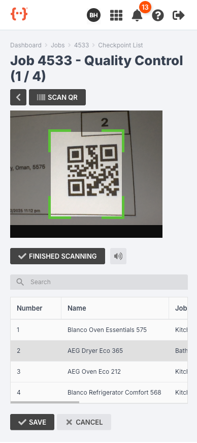 Mobile view of scanning a label