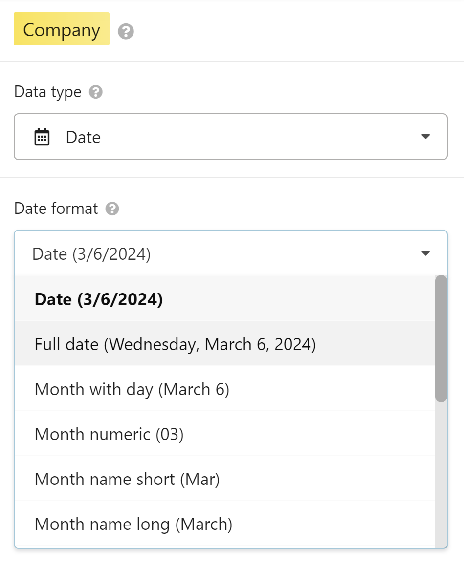 Select a date format for merge field