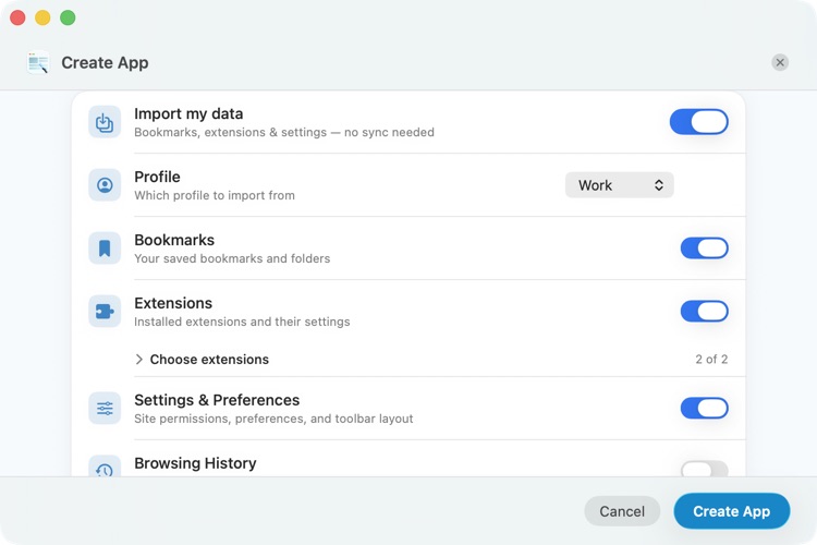 Profile and data-category selection