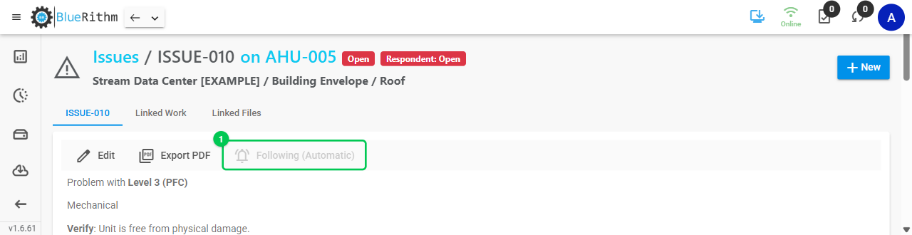 Following (Automatic) on an issue that a Follow automatically setting covers