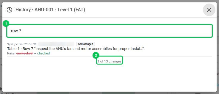 Searching a checklist's History for a row