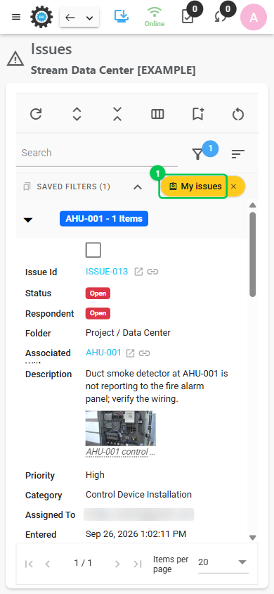 The Issues page on a phone with My issues applied (1)
