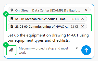 A drawing and a specification section attached to a message in the agent's message box