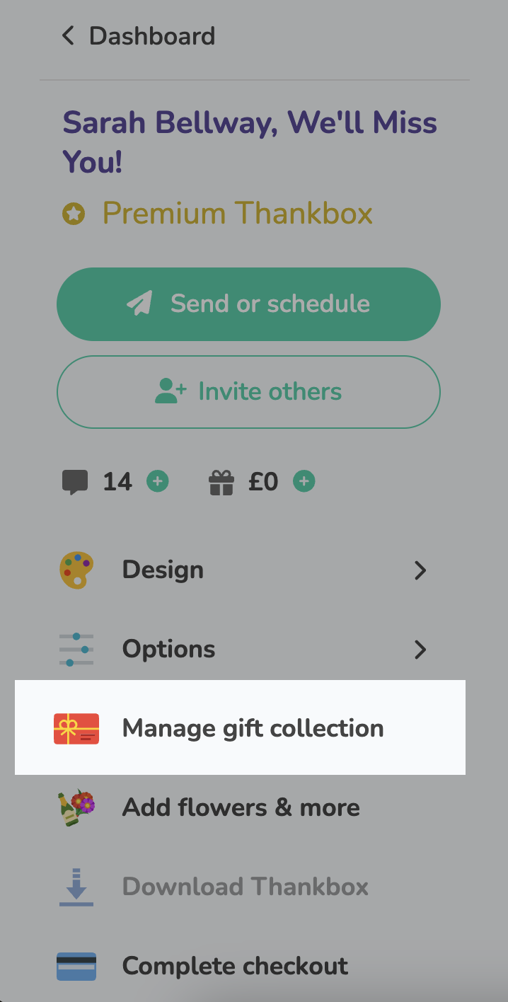 Manage gift collection button
