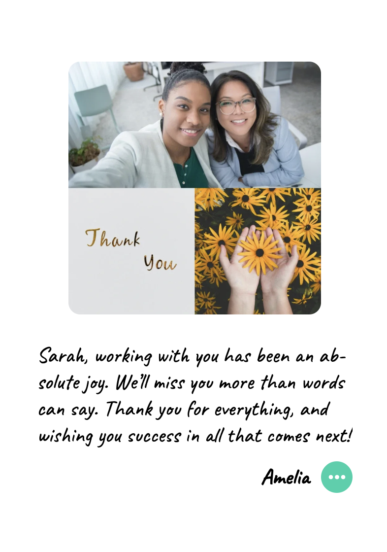 Published message with a photo collage on a Thankbox with a card layout