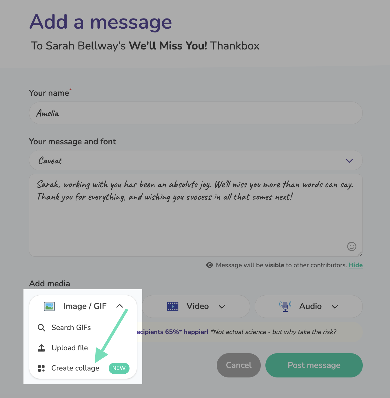 How to navigate to the Create collage option