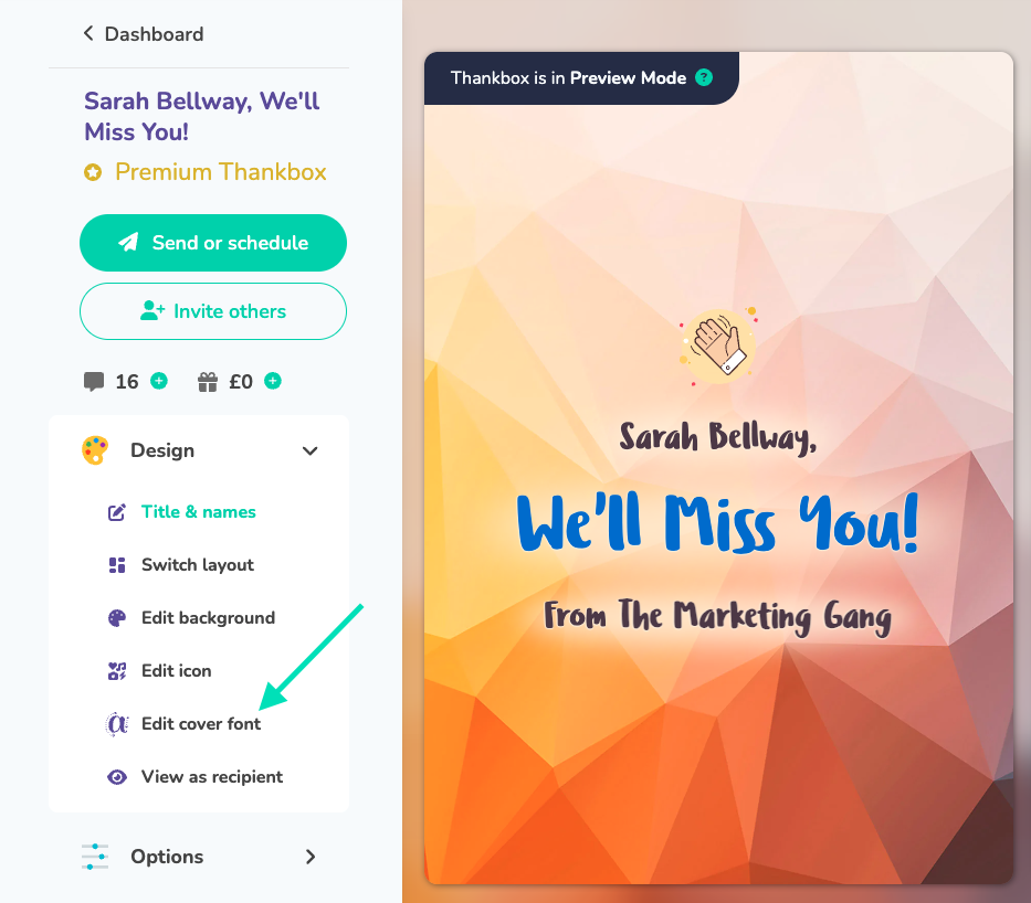 Edit cover font option
