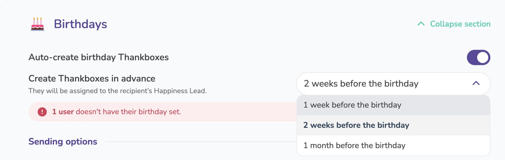 Creating a Thankbox in advance setting
