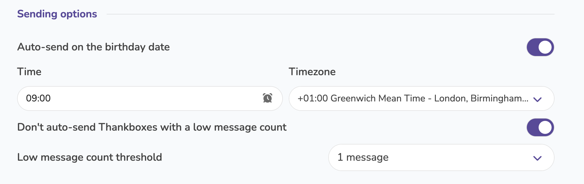 Sending options