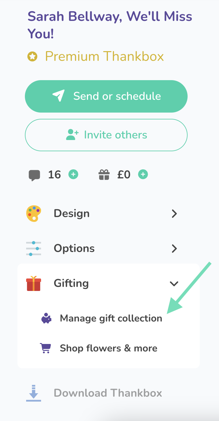 Manage gift collection button