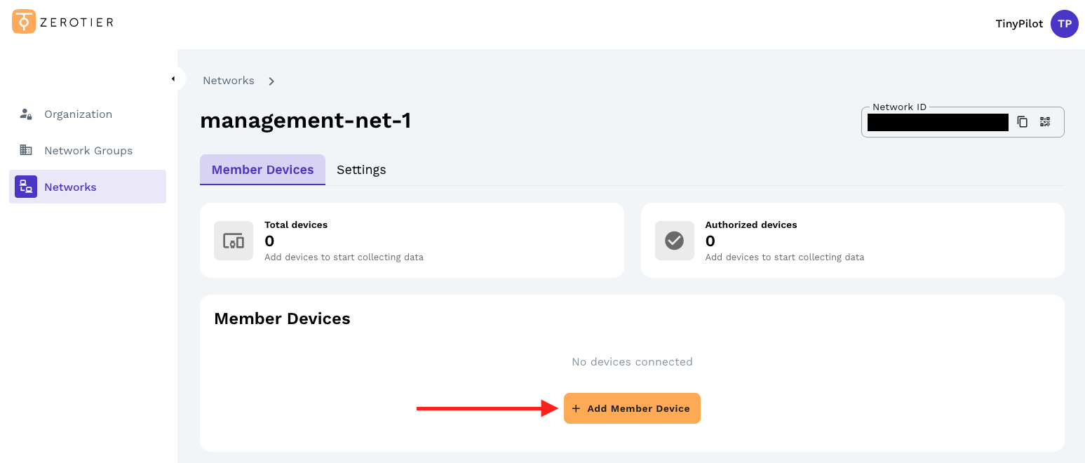 Where to add a device to your ZeroTier network.
