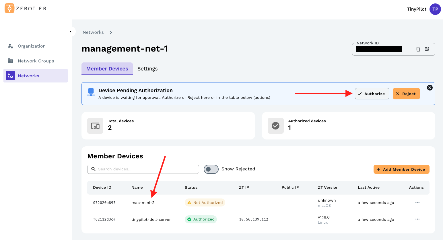 A screenshot showing device pending authorization.