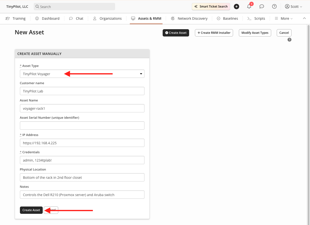 A screenshot showing the addition of a TinyPilot to Syncro.
