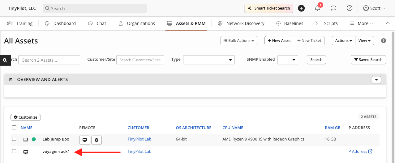A screenshot showing the addition of a TinyPilot to Syncro.