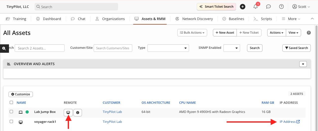 A screenshot showing the assets in a Syncro dashboard.